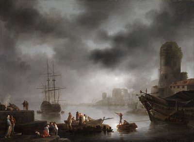 Harbor Landscape by Moonlight by Georg Ludwig Eckhardt